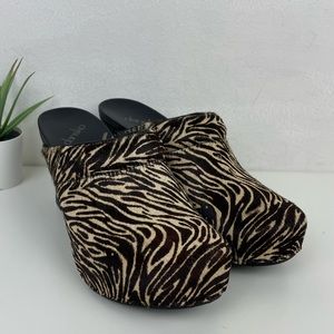 Dansko Rae Zebra Print Pony-hair & Leather Slip On Heeled Clogs Size 39